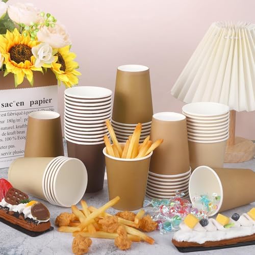 URATOT 60 Pieces 9 Ounce Brown Paper Cups Gradient Color Disposable Coffee Cups Party Cups Beverage Drinking Cups for Party, DIY and Holiday Party Supplies