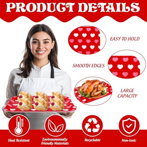 JarThenaAMCS 3Pcs Valentine' s Day Serving Trays Reusable Serving Dishes Red Pink Heart Decorative Platter for Wedding Party Sharing Snacks Fruits Dessert, 13 x 10 Inch