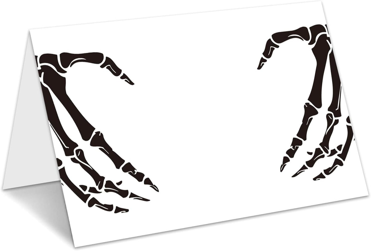 Halloween Place Cards for Table Setting, Skeleton Tent Cards Decor For Birthday Baby Shower Autumn Party Reception Decorations, Bridal Shower Place Card, 25 Pack Birthday Food Name Card 2 x 3.5" /036