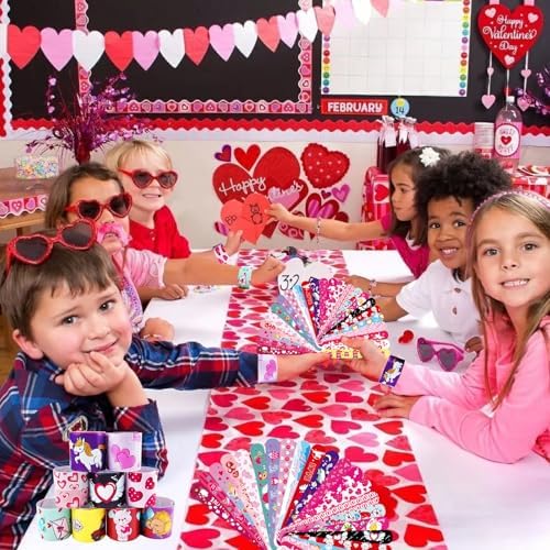 SUNPROUND 100Pcs Valentine's Day Slap Bracelets, Valentine Party Favors Snap Wristbands for Kids Exchange Gifts, Goodies Stocking Stuffers, Classroom Prizes