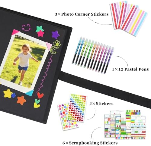 Vienrose Scrapbook Album 80 Pages 11x8 Inch Black