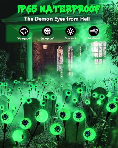 Solar Halloween Decorations Outdoor 2 Pack 12 LED Green Solar Eyeball Light