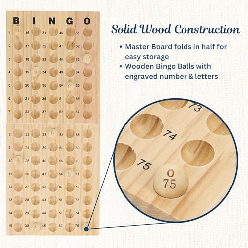 WE Games Retro Bingo Game Set with Metal Rotary Cage, Deluxe Wooden Master Board, Wood Balls, Party Games for Families, Fairs, and Churches