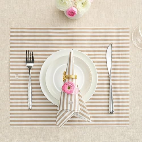 Khen 100-Count Luxury Disposable Napkins, European Stripes Design – 2-Ply Tableware, Linen-Feel Paper Guest Towels Elegant Soft & Absorbent Hand Towel, Party Napkin Placemats, 15.75"x13" - Silver Grey