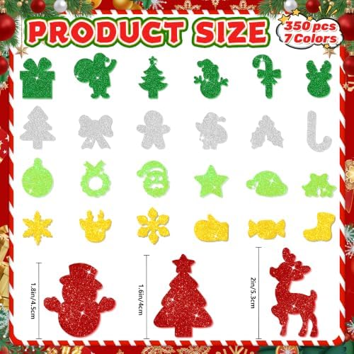 Foam Stickers, 350 PCS Glitter Foam Christmas Stickers, 7 Colors