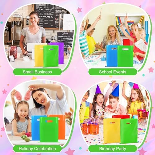 VieFantaisie 50 PCS Green Party Favor Bags, 8" x 11" Goodie Bags for Candy Treat Craft Easter Egg, Plastic Gift Bag with Die Cut Handles for Birthday Party, School Events & Small Business, Wedding