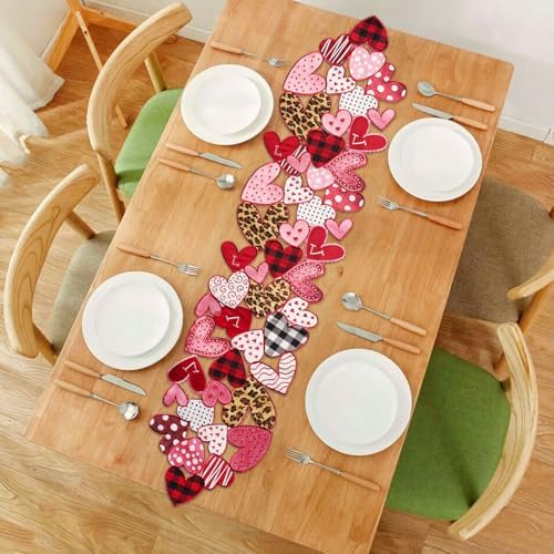 Valentines Day Table Runner 36 Inches Long Embroidered Heart Decor