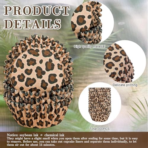 JarThenaAMCS 300Pcs Leopard Print Cupcake Liners Summer Tropical Animal Print Baking Cups Standard Muffin Cupcake Wrappers for Birthday Baby Shower Party Supplies