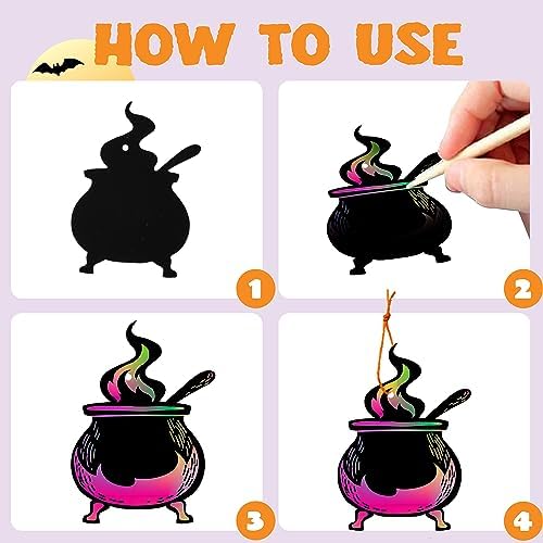 JOYIN 72 Pcs Halloween Rainbow Scratch Art Crafts for Kid, Halloween Party Favors, Scratch Off Paper with 18 Designs for Party Supplies, Classroom Activities Game Goodies Gifts