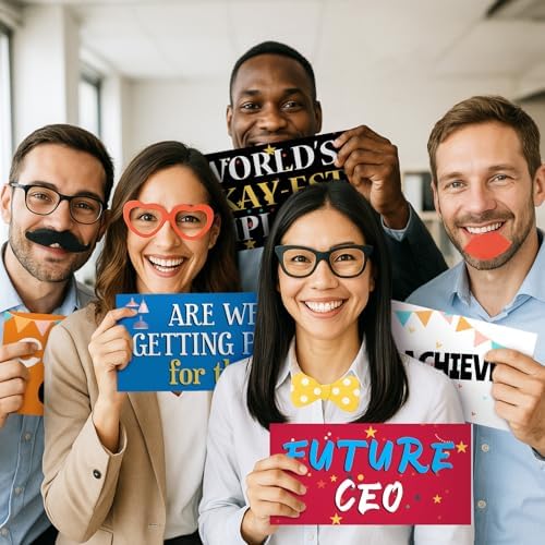 Beeveer 24 Designs Office Party Photo Booth Props Double Sided PVC Signs