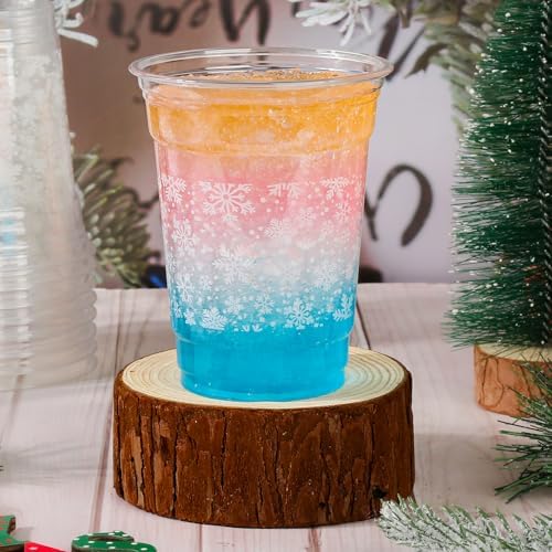AimFun 100 Ct Snowflakes Plastic Cups Christmas Clear Party Cup, 12oz