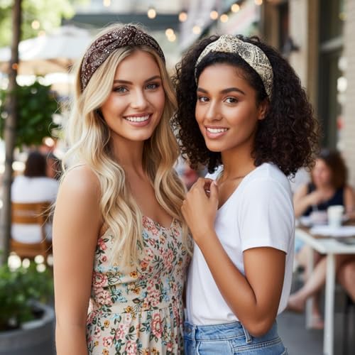 Huachi Headbands for Women Non Slip Fashion Womens Headbands Knoteed - Cute Boho Hair Accessories for Women Designer Print 4PCS