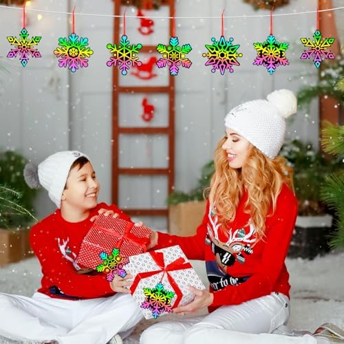 JULMELON 36Pcs Christmas Winter Crafts for Kids, Snowflake Scratch Art Gift