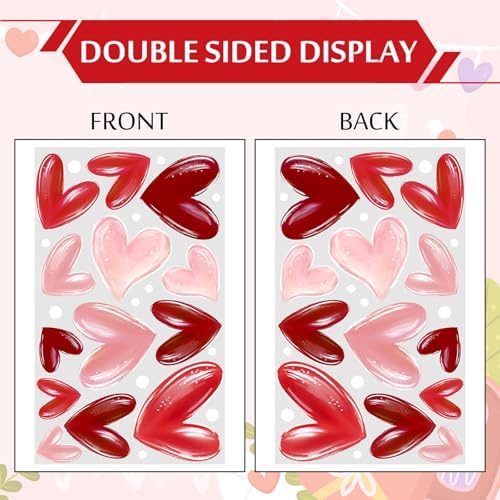 JarThenaAMCS Extra Large Valentine's Day Window Clings Window Stickers Pink Red Heart White Dot Double-Sided Glass Decals for Wedding Anniversary Party Wall Decor, 6 Sheets