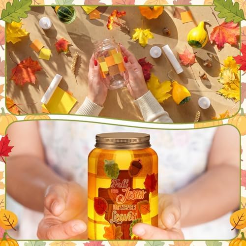 Qinyoung 12 Pcs Fall Christian Crafts Maple Leaf Mason Jar with LED