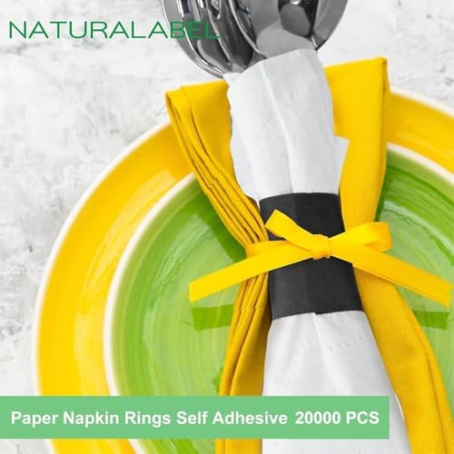 NATURALABEL Self-Adhesive Napkin Bands, Bulk Pack of 20,000, Black