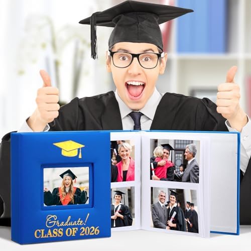 ReliThick Graduation Photo Album Holds 200 Pcs 4 x 6 Inch Photo 2026 Leather Album with Front Window Memory Scrapbook for Holiday Christmas Gift College High School Graduate Gift (Treasure)