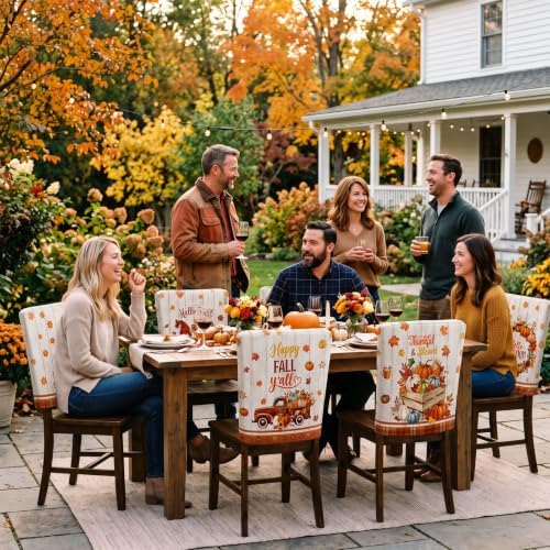 Moukeren Fall Chair Back Cover Set of 6 Thanksgiving Pumpkin Slipcovers Stretch Dining Chair Back Covers Farmhouse Removable Elastic Seat Protector for Home Harvest Party Kitchen Decor (Maple Leaf)