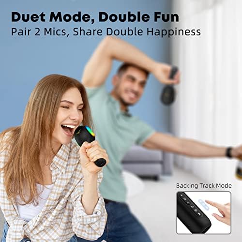 Bluetooth Karaoke Microphone, Portable Car Karaoke Microphone with Duet Mode, Dynamic Lights, Built-in Speaker, Vocal Remover, Music Recording, Gift for Adults & Kids, Wireless Karaoke Mic for Home