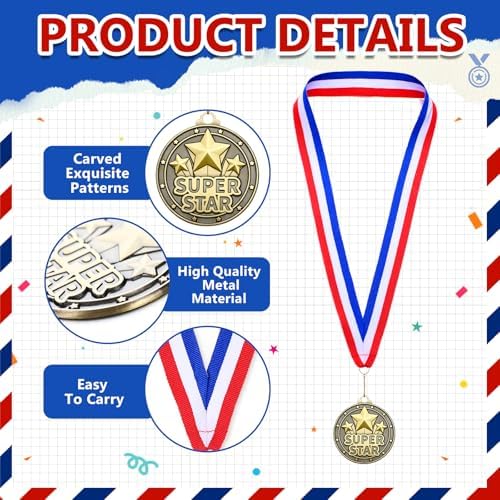 20 Pcs 2'' Awards Medals Bulk Winner Medals with Neck Ribbons Metal Trophy Award Prize Gift for Tournaments, Competitions, Party, Kids and Adults