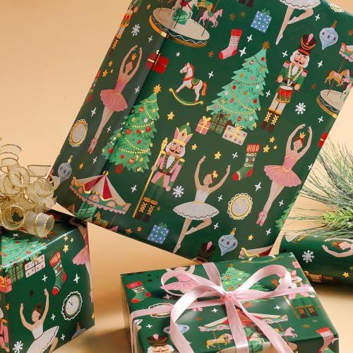 LaRibbons Nutcracker Ballet Foil Christmas Wrapping Paper 17 In x 33 Ft