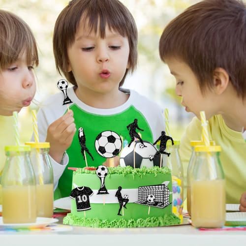 Hooqict 40Pcs Soccer Ball Cupcake Toppers Soccer Birthday Cake Topper Decorations Cupcake Picks for Kids Boys Men Sports Theme Birthday Party Decorations Game Day Party Supplies