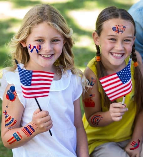 HSHFAMIIY 4th of July Outfits for Women - 4th of July Temporary Tattoos, 120 PCS USA Flag Patriotic Tattoos, USA Flag, Fireworks, Eagle, Statue of Liberty, Independence Day, Memorial Day