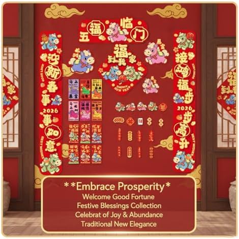 2026 Chinese New Year Decorations Bundle – Year of The Horse 36pcs Lunar New Year Set with Red Envelopes, Hanging Charms, Couplets & Door Stickers – Premium Chinese Decor for Home & Party