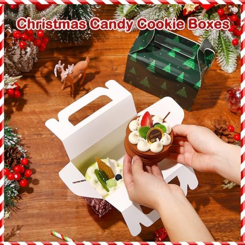 Zhanmai 36 Pack Christmas Treat Box Xmas Goodie Santa Claus Boxes for Treats Christmas Gift Cookie Cupcake Snack Container with Handle Party Favor