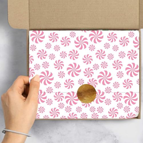 JarThenaAMCS 100 Sheets Christmas Tissue Paper Pink White Art Tissue Candy Cane Stripe Wrapping Paper for Xmas Winter DIY Crafts Gift Packing, 14 x 20 Inch