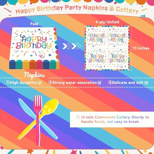 Multicolor Happy Birthday Party Plates Set, 168PCS Birthday Party Supplies