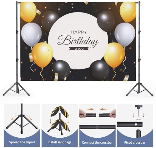Backdrop Stand 10x7.5ft, Height Adjustable and Width Adjustable Backdrop Stand, Back Drop Stand for Balloon Arch, Photo, Parties