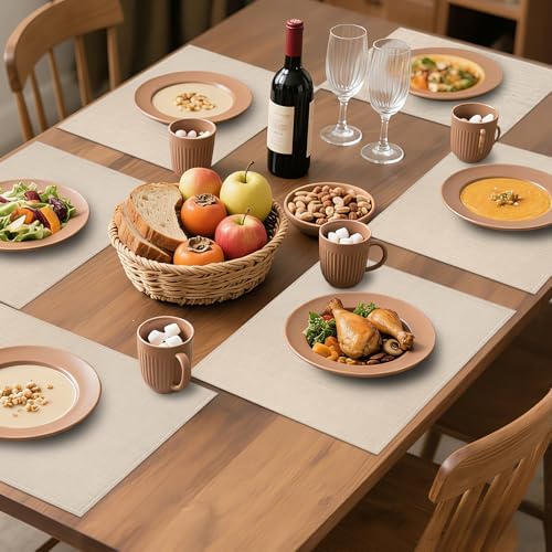 Bloss Beige Placemats Set of 6-12x18 Inch Easy to Clean Seasonal Table Mat