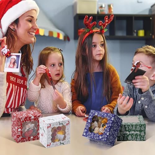COTOPHER 30Pcs Christmas Cookie Boxes for Gift Giving,4x4x2.5 in Bakery Box