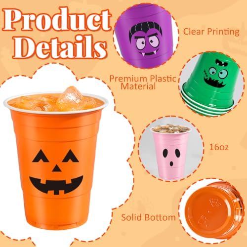 Halloween Plastic Cups with Lids & Straws for Trick or Treat Party Supplies