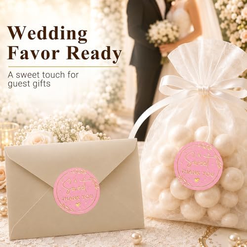 A Sweet Thank You Stickers, Pink Gold Foil Favor Labels for Wedding, Baby Shower, Dessert Table, Small Business Packaging, Bakery Gift Wrapping & Party Supplies,100PCS 1.6 Inch