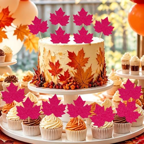 40Pcs Fall Leaf Cupcake Toppers Thanksgiving Cake Decorations