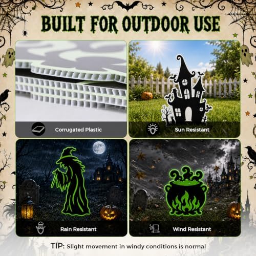 Halloween Decorations Outdoor, Witch Yard Signs with Stakes Glow In Dark