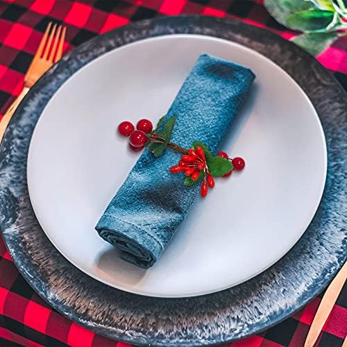 Mingting Napkin Rings Set of 12, Haoypaic Rustic Napkin Ring Serviette Holders Handmade Red Berry Table Decorations for Wedding Christmas Thanksgiving New Year Valentine's Banquet Birthday Party