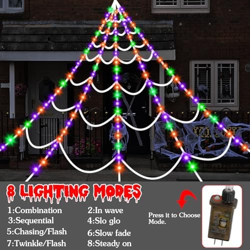 Light Up Halloween Spider Web: Halloween Decoration Outdoor LED Giant Web