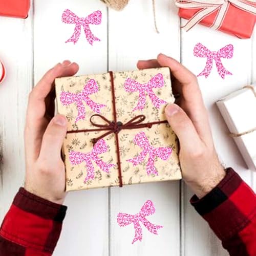500Pcs Holographic Bowknot Stickers for Kids 1.2in Laser Waterproof Decals Pink Bowknot Self-Adhesive Sticker Rolls for Bottle Scrapbook Journal Envelope Decorations