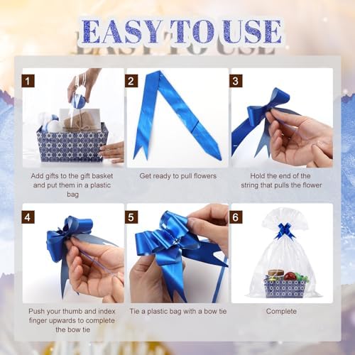 Moinchore 12 Pcs Rosh Hashana Basket for Gifts Blue Empty 9.8x6.5'' Star of David Market Tray Cardboard Basket with Bows, Cellophane Bags, Empty to Fill for Holiday Hanukkah Birthday Wedding Party