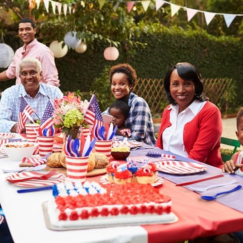 Kochorie 300 Pieces 4th of July Plastic Silverware, Heavy Duty Independence Day Cutlery Set, Disposable Plastic Utensils Includes Spoons Forks Knives for Memorial Day Veterans Day, Red Blue White