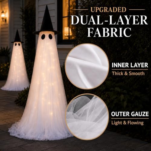 2 Pack 5 Ft Large Light Up Ghost Decor - Halloween Decorations Outdoor