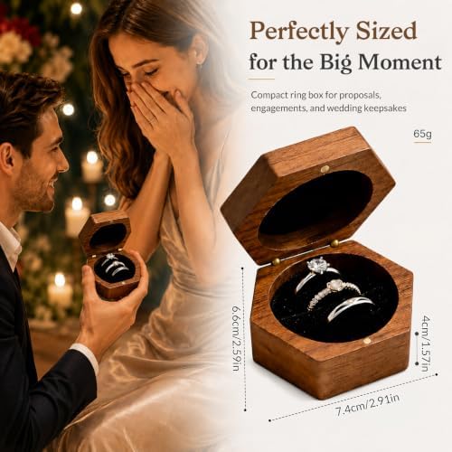 Personalized Wedding Ring Box, Custom Name and Date, Hexagon 3-Slot Design
