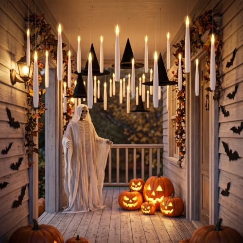 20PCS Halloween Flameless Floating Candles with Wand Remote & Witch Hat