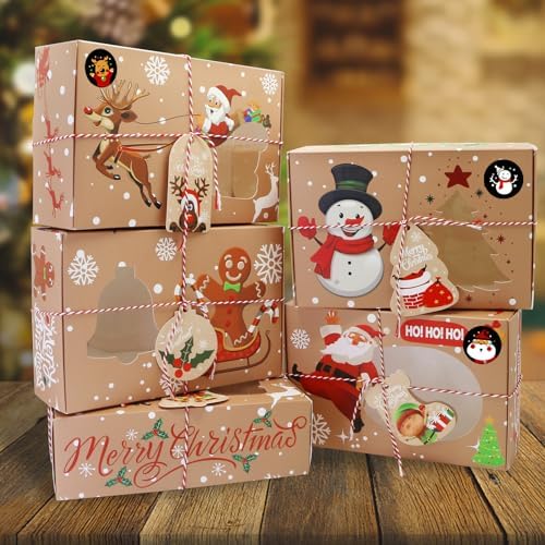 ZMCINER 12 PCS Christmas Cookie Boxes for Gift Giving Christmas Bakery Boxes Treat Boxes Baking Boxes with Window for Pastries, Cupcakes, Brownies, Donuts, Gift-Giving 8.75 x 5.75 x 2.75 Inches