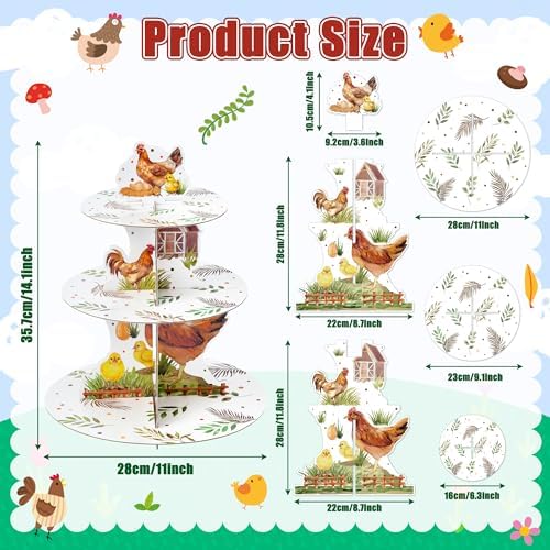 ANGOLIO Chicken Birthday Cupcake Stand - 3 Tiered Hen Party Decorations