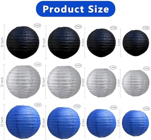 BEISHIDA Blue Black Silver Paper Lanterns 6/8/10/12 Inch Round Chinese Lamp