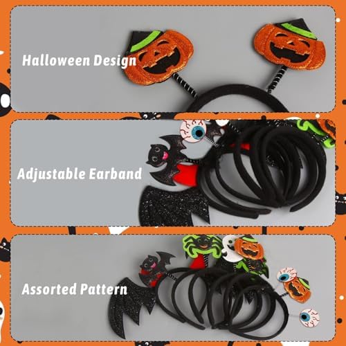 CCINEE 6 Pack Halloween Headbands Assorted Element Costume Headbands Eyeball Bat Spider Ghost Pumpkin Head Wears for Halloween Party Supply Cosplay Decoration
